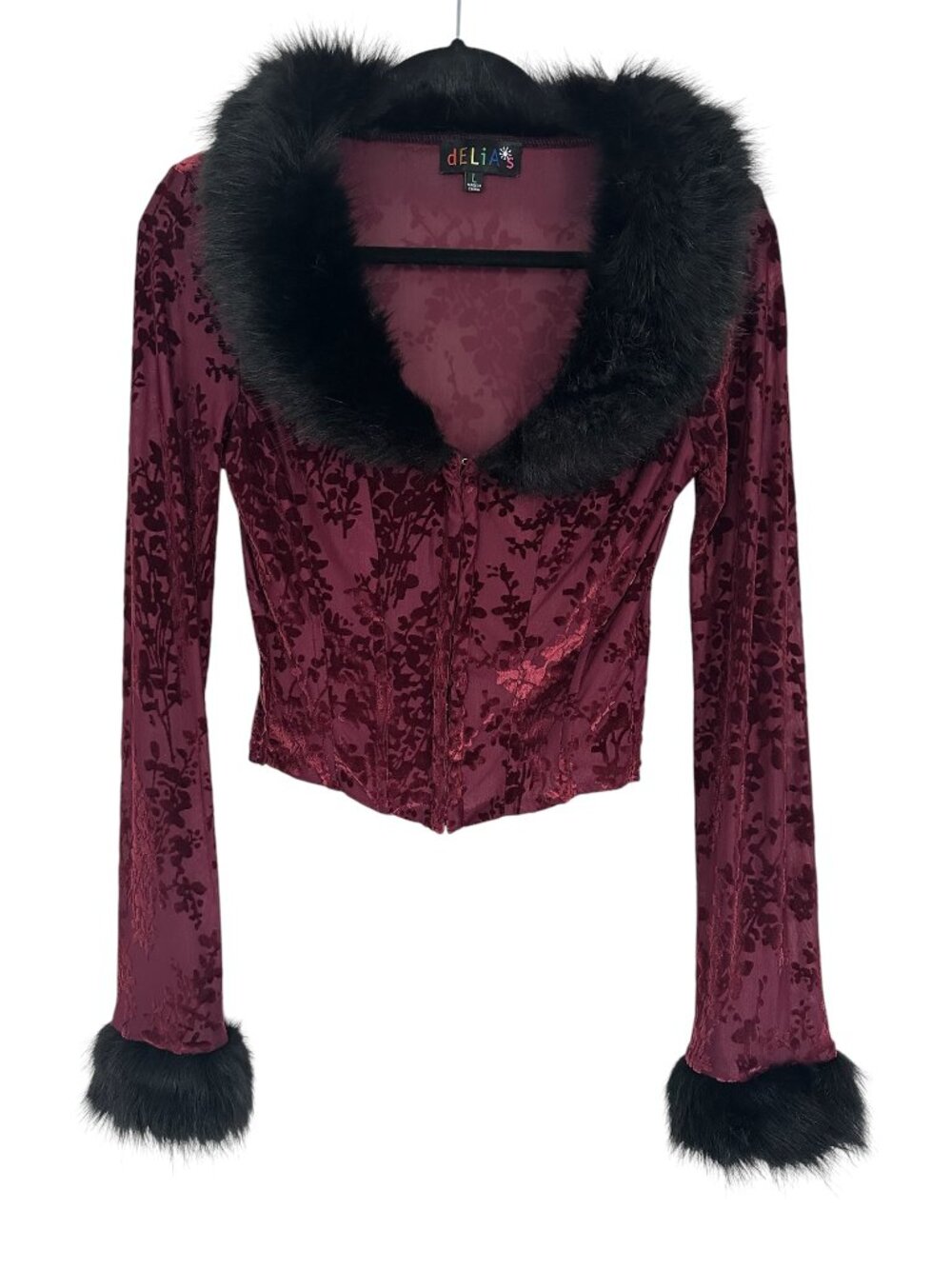 Dolls Kill Delia's Lovestruck in Lisbon Velvet Mesh Faux Fur Corset Top Large